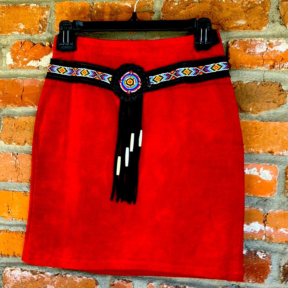 Vintage Frontier red suede skirt